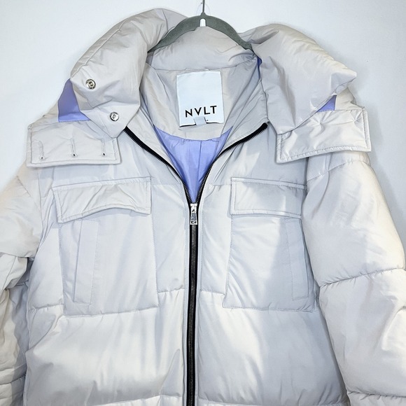 Anthropologie NVLT Full Length Puffer Coat Maxi Ski Vegan Down Off-White Gray M - Picture 3 of 6